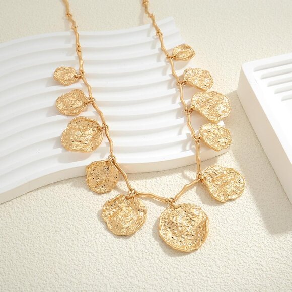 Chunky Gold Coin Charm Necklace for Women Boho Vintage Adjustable Statement - Picture 5 of 7